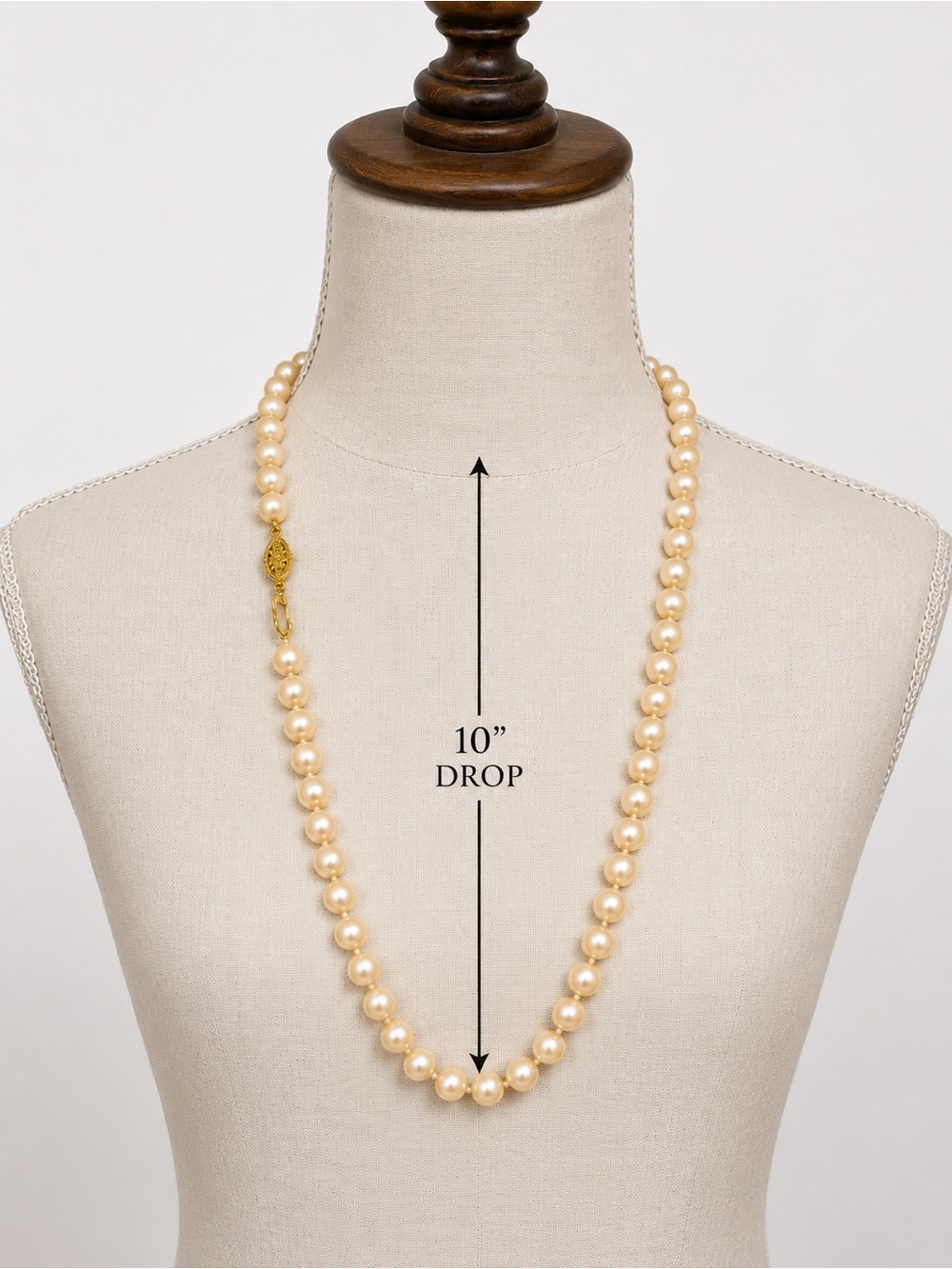 Vintage Faux Pearl Necklace Knotted Strand Ornate Gold Tone Filigree Clasp 20”